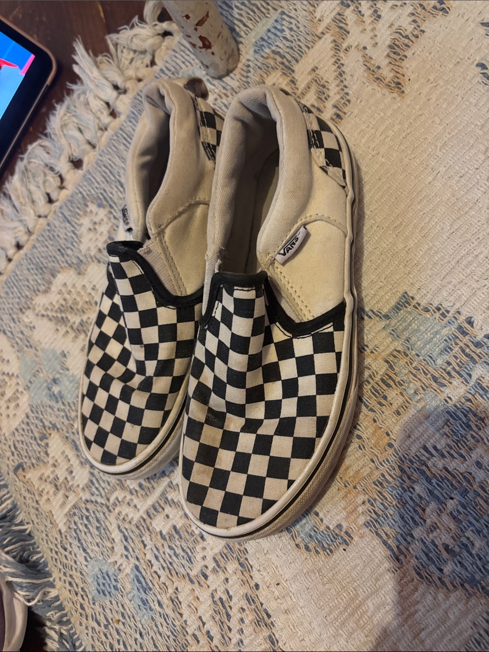 Vans Kids Checkerboard Slip-On Sneakers - Black & White